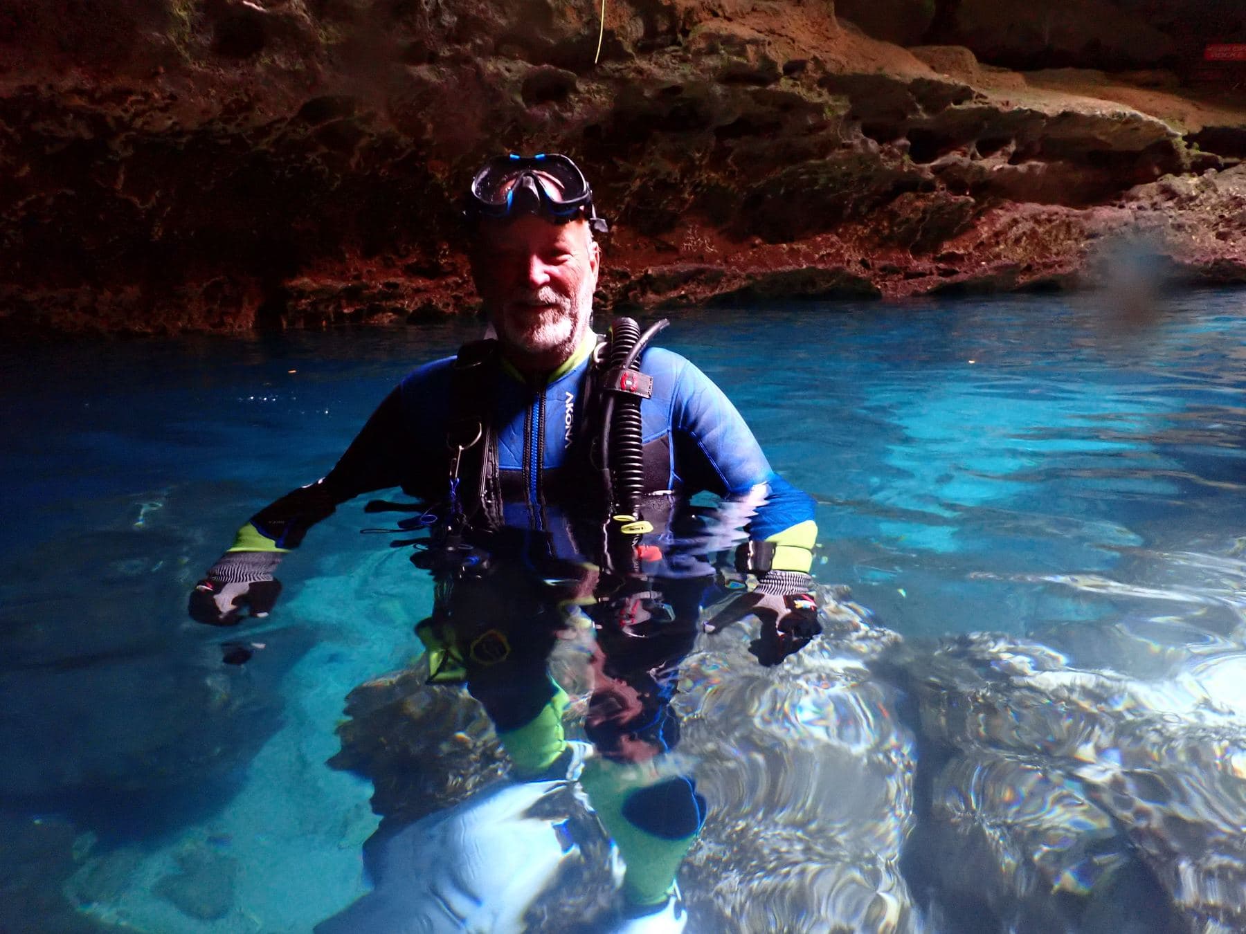 Floating in 72-degree spring water
