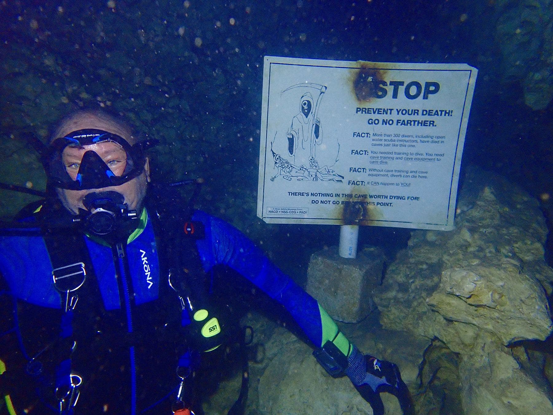 The Grim Reaper sign at the cave entrance