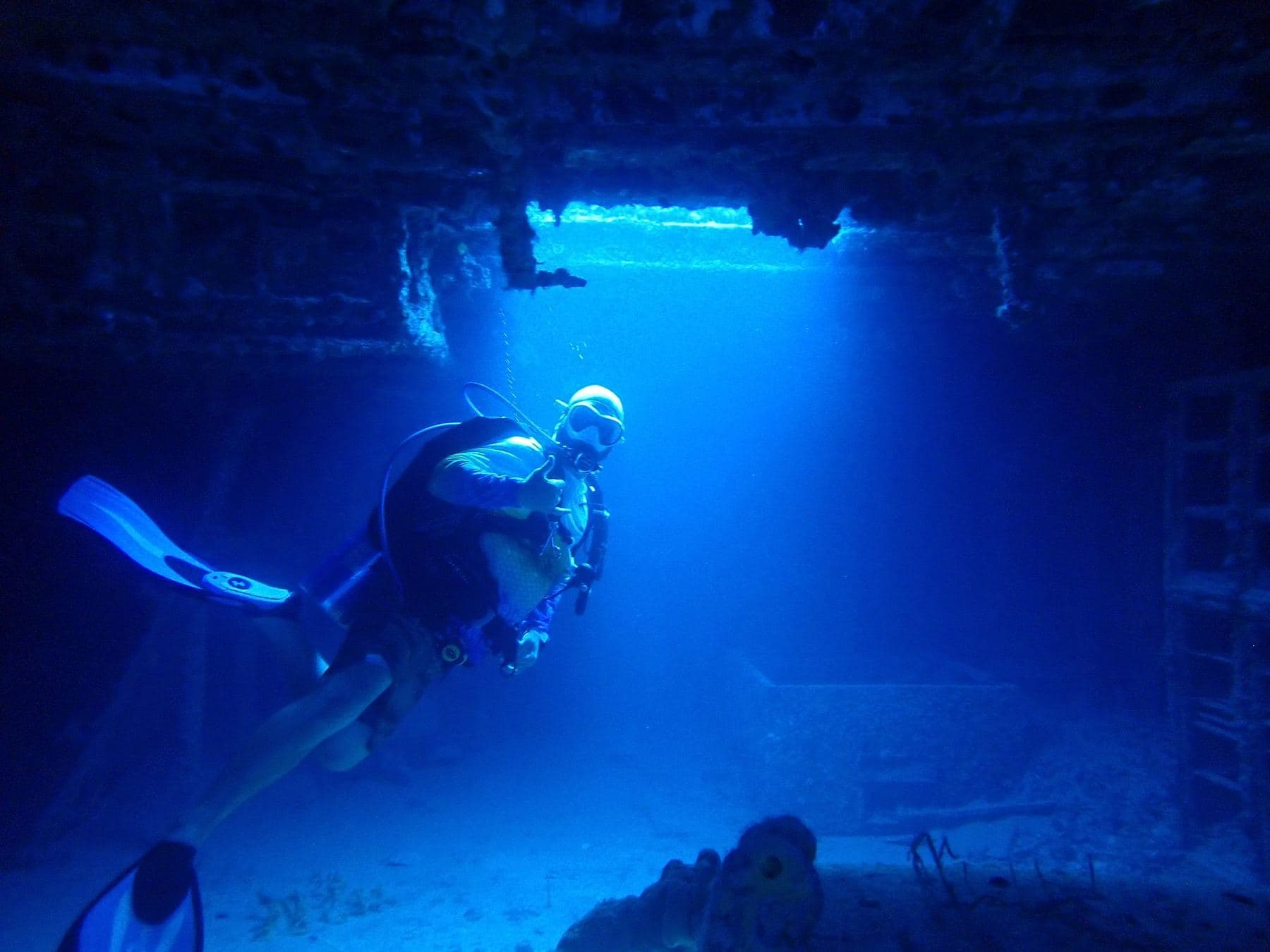 Inside the superstructure, with daylight coming through an open hatch