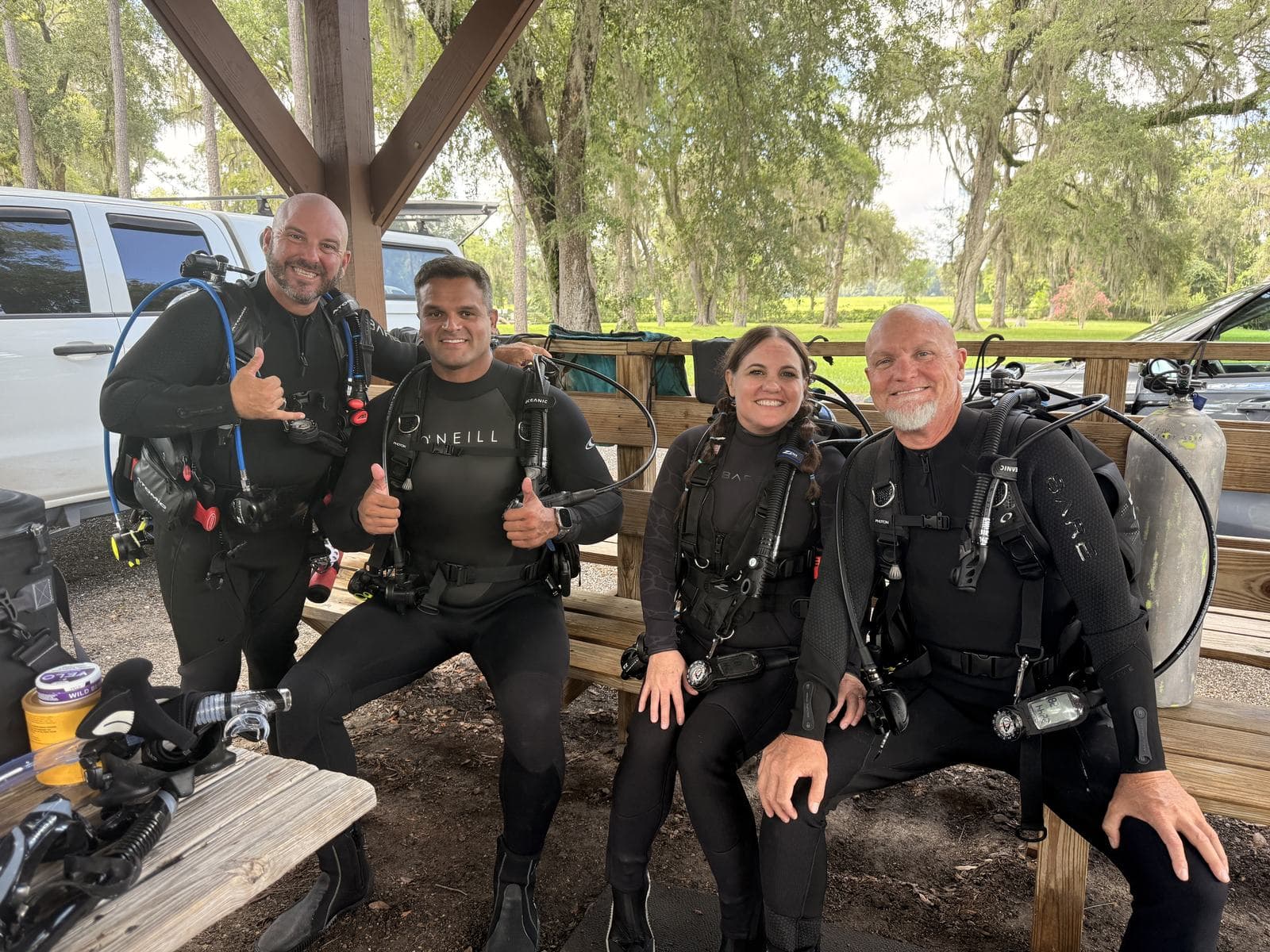 Geared up under the pavilion