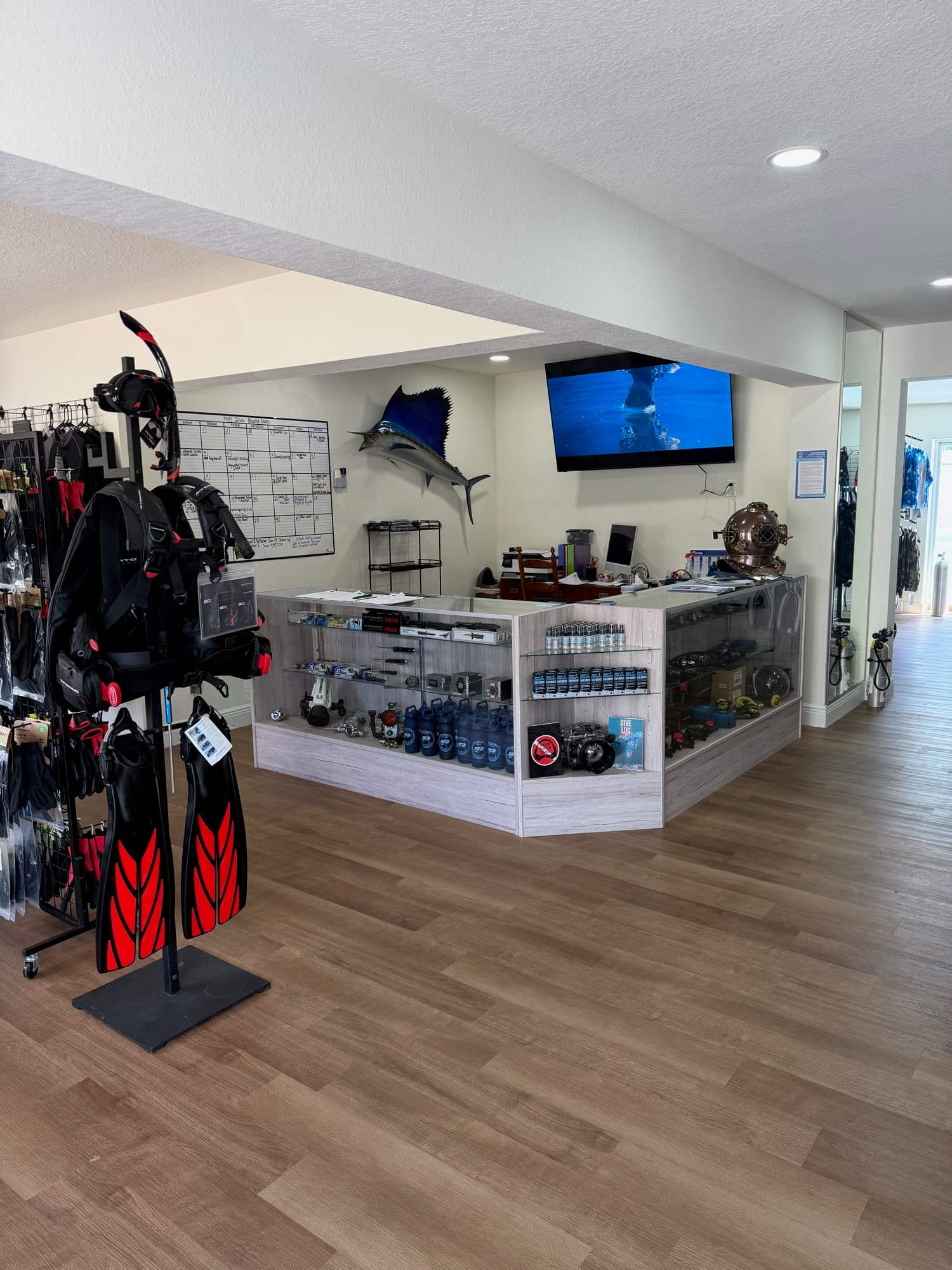 Scuba gear retail floor at BluWave Divers in College Park, Orlando